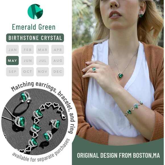 Infinity Love Birthstone Heart Pendant Emerald Green Necklace Women Mom Silver - Picture 4 of 6